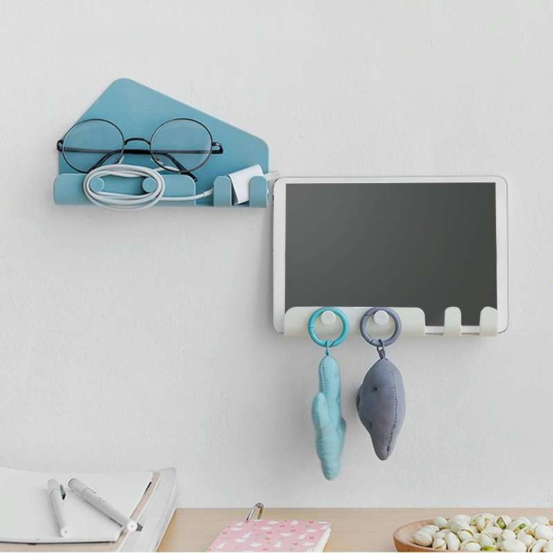 Wall Mounted 4 Hooks Mobile Phone Hanging Holder Hook Charging Stand Bracket(White)