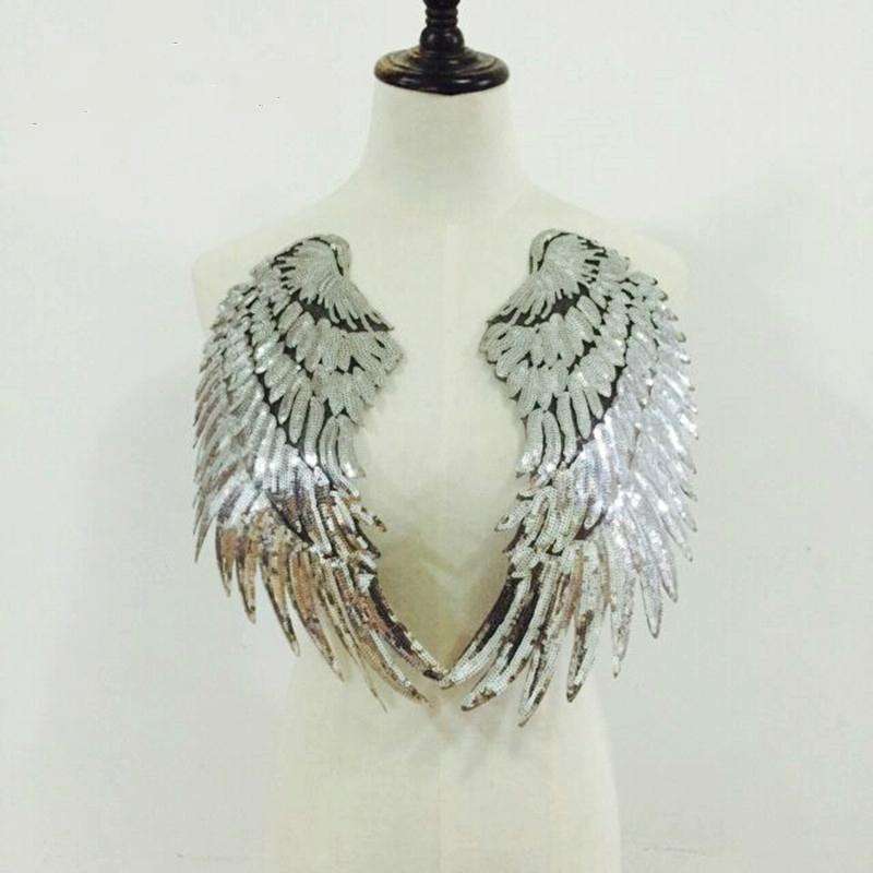 Magic Color A Pair Sequin Feather Wing Shape Clothing Patch Sticker DIY Clothing Accessories, Siz...