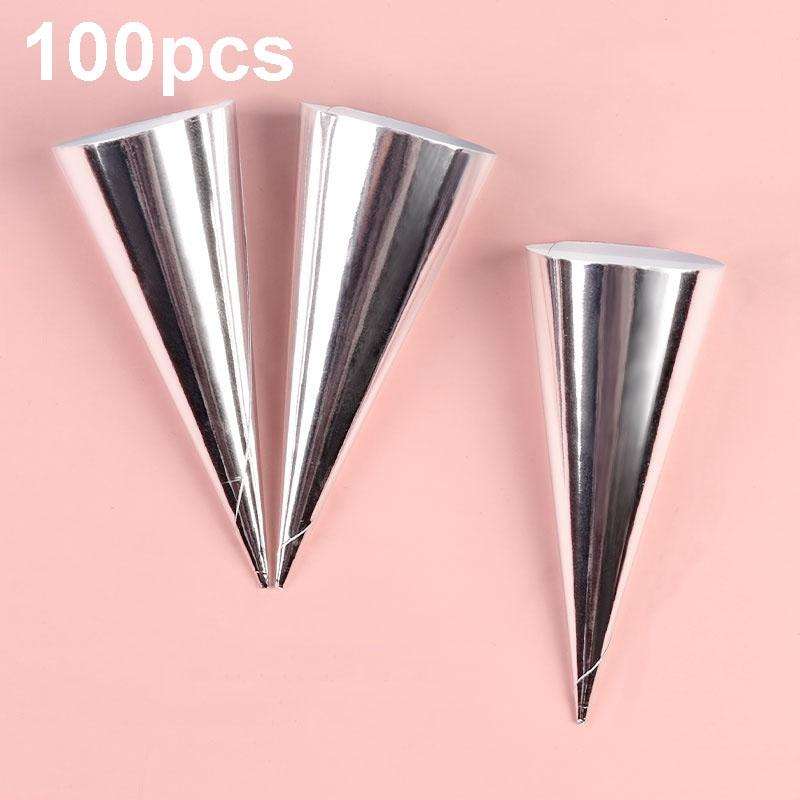 100pcs Disposable Ice Cream Paper Holder Sweet Crispy Tip Bottom Paper(Silver)