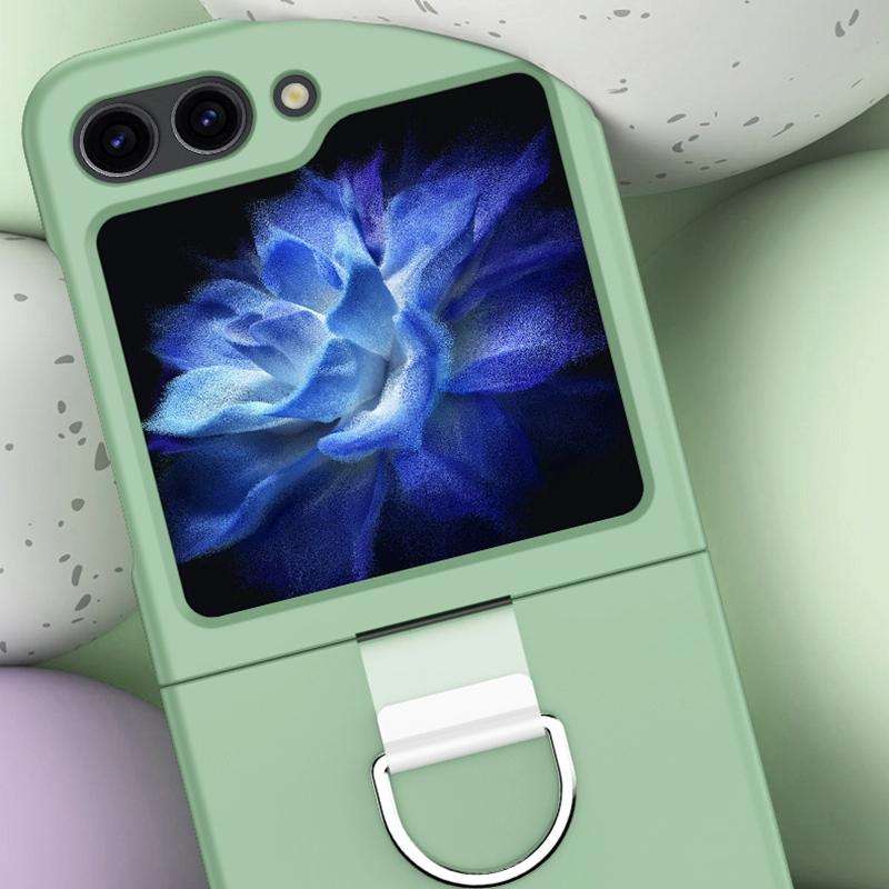 For Samsung Galaxy Z Flip5 Skin Feel Silicone Foldable Phone Case with Ring(Light Green)