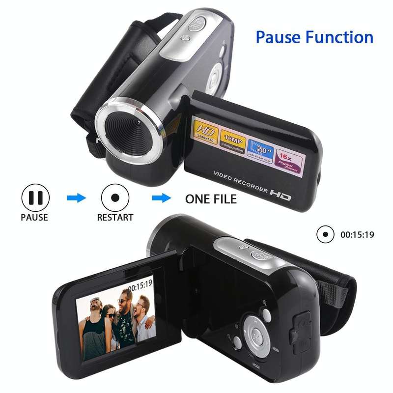 1280x720P HD 16X Digital Zoom 16.0 MP Digital Video Camera Recorder with 2.0 inch LCD Screen(Black)