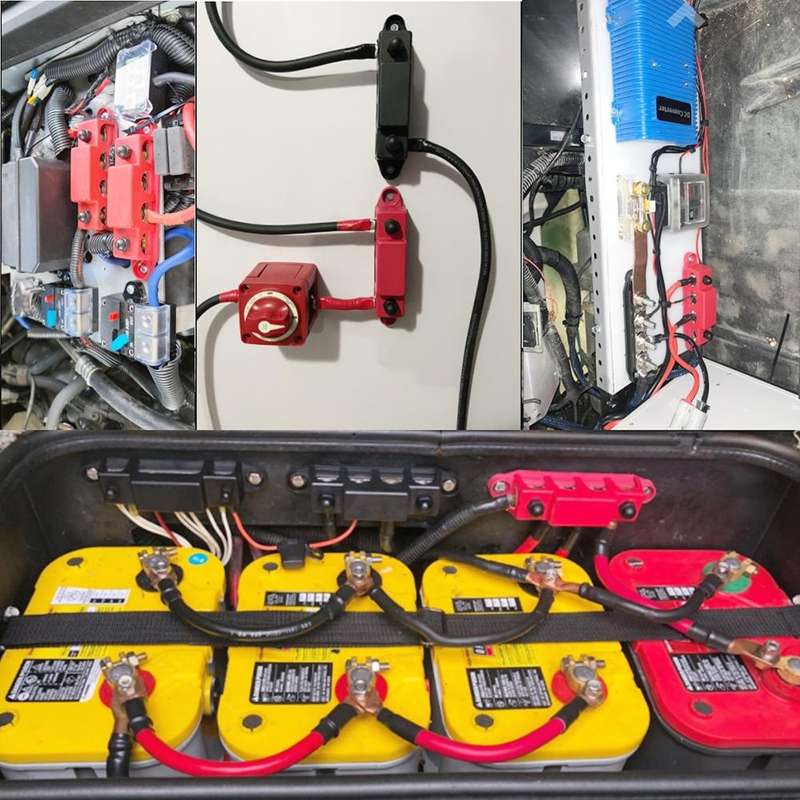 Red M8 Stud RV Ship High Current Power Distribution Terminal Block with Cover