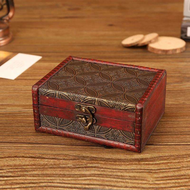 Wooden Vintage Jewelry Box Sorage And Shooting Props, Size: 14.5x11.5x6.5cm(D Copper)