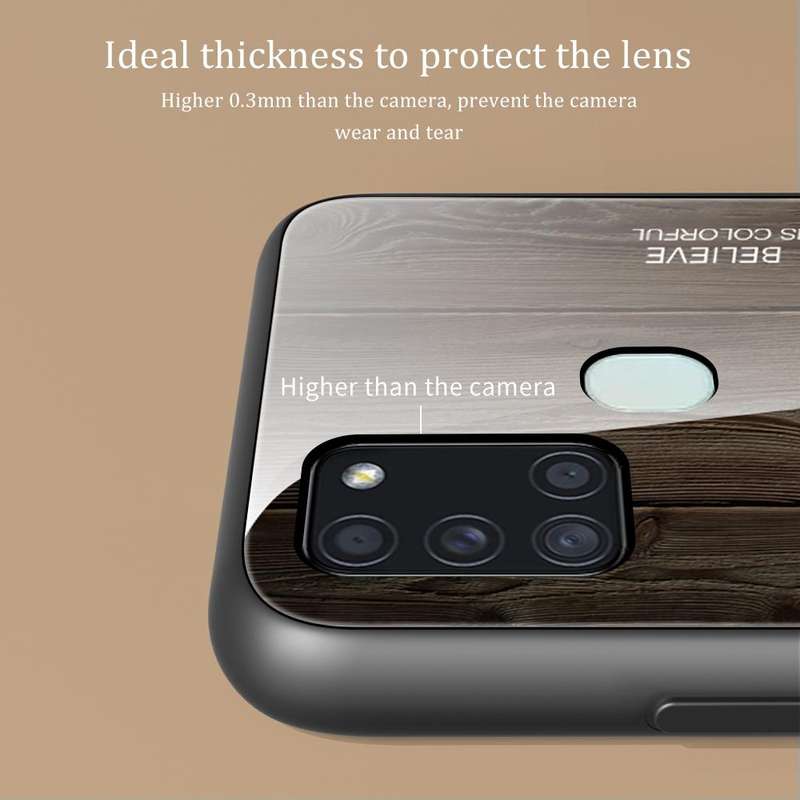 For Samsung Galaxy A21s Wood Grain Glass Protective Case(M02)