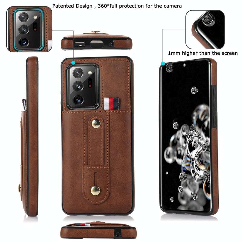 For Samsung Galaxy Note20 Ultra Wristband Kickstand Wallet Leather Phone Case(Brown)