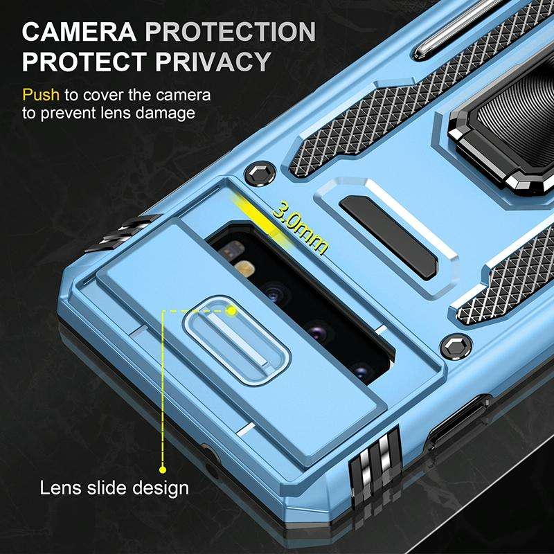 For Samsung Galaxy S10 Armor PC + TPU Camera Shield Phone Case(Light Blue)