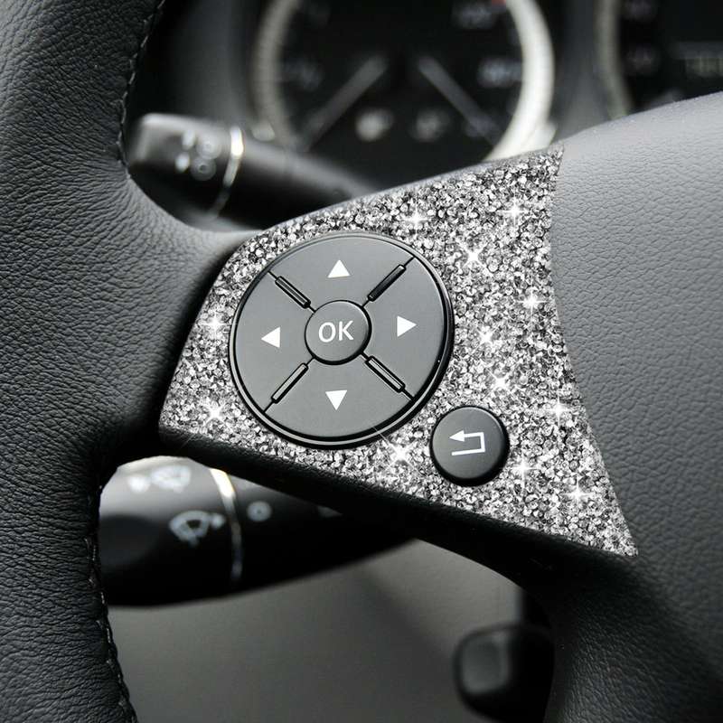 For Mercedes-Benz C-class W204 2007-2010 Car Steering Wheel Buttons Diamond Decorative Sticker, L...