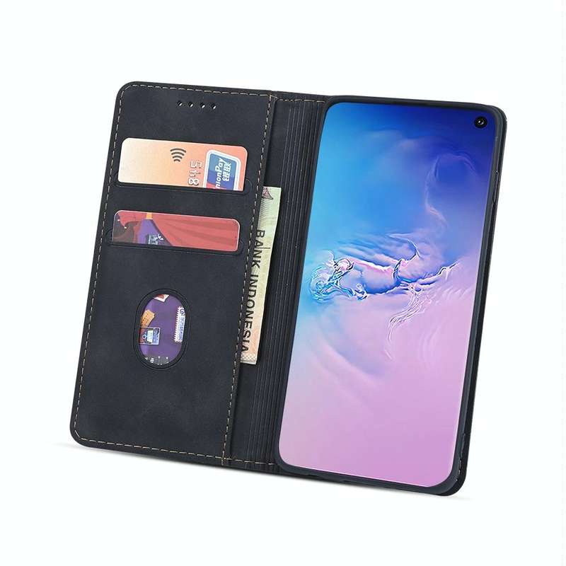 For Samsung Galaxy S9 Skin-feel Calfskin Texture Magnetic Dual-Fold Horizontal Flip Leather Case ...