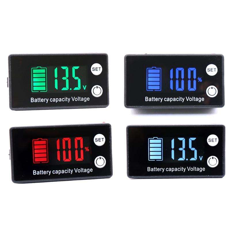 Two-Line Digital Display DC Voltmeter Lead-Acid Lithium Battery Charge Meter, Color: Green