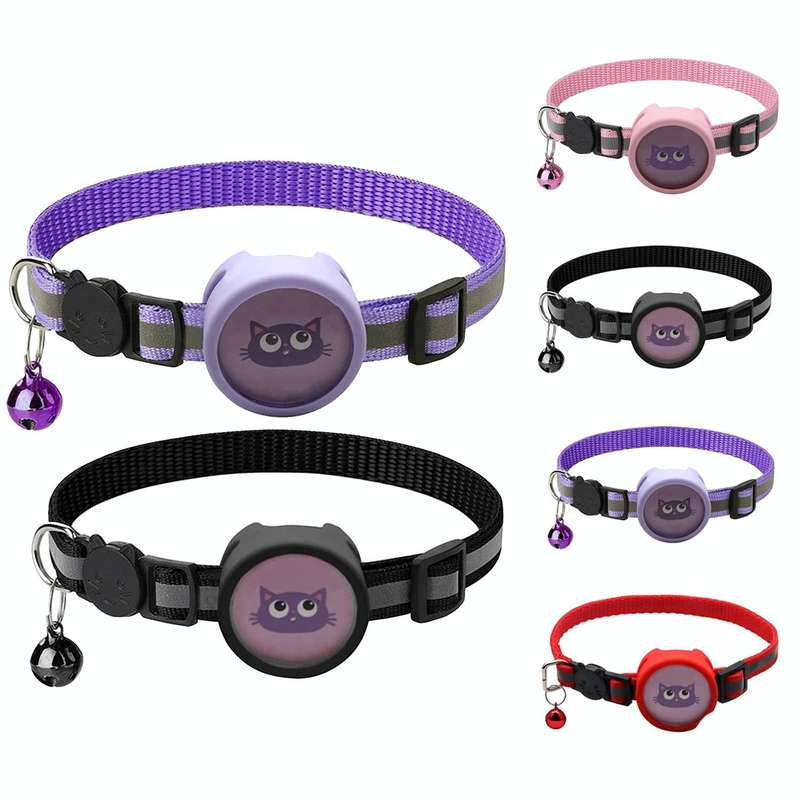 Pet Reflective Collar with Bell for AirTag(Black)