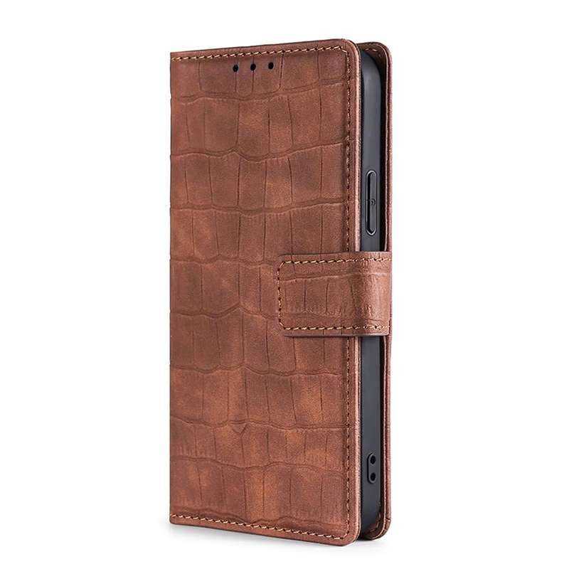 For Samsung Galaxy S22 Ultra 5G Skin Feel Crocodile Magnetic Clasp Leather Phone Case(Brown)