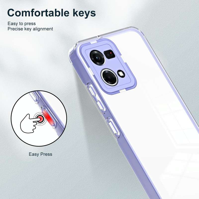 For OPPO Reno7 4G / Reno8 4G / F21 Pro 4G 3 in 1 Clear TPU Color PC Frame Phone Case(Purple)