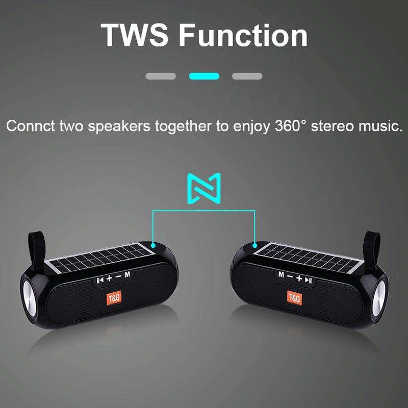 T&G TG182 Portable Column Wireless Stereo Music Box Solar Power waterproof USB AUX FM radio super...