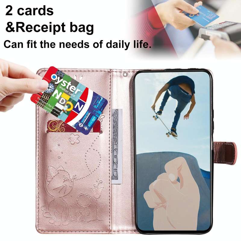 For Huawei Y9a Cat Bee Embossing Pattern Shockproof Horizontal Flip Leather Case with Holder & Ca...