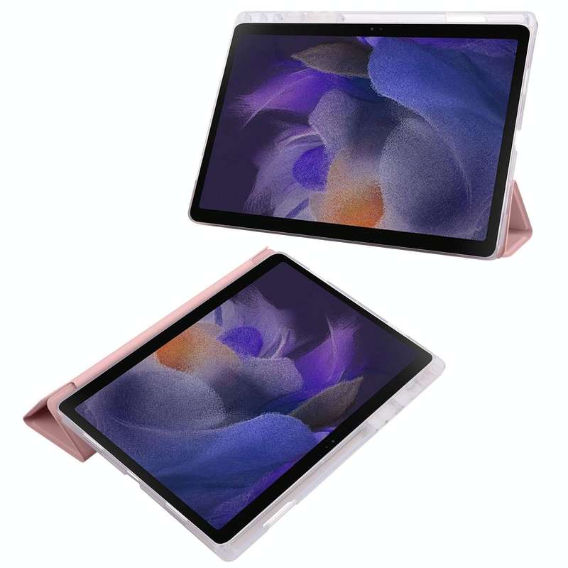 For Samsung Galaxy Tab A8 X200 Smart 3-folding Transparent Honeycomb TPU + Leather Tablet Case(Pink)