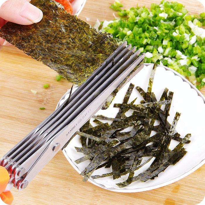 Minced 5 Layers Basil Rosemary Kitchen Scissor Shredded Chopped Scallion Cutter(Blue)
