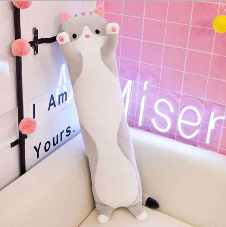 Soft Cute Pet Long Cat Pillow Plush Toy Sleeping Doll Lazy Doll, Size:Height 50cm(Gery)