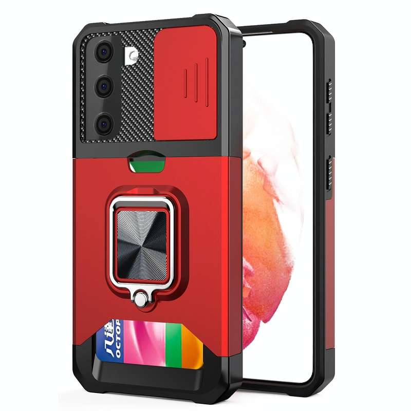 For Samsung Galaxy S21 Sliding Camera Cover Design PC + TPU Shockproof Case with Ring Holder & Ca...