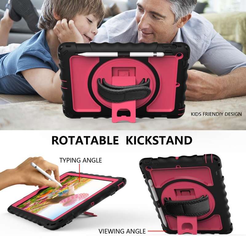 For iPad 10.2 360 Degree Rotating Case with Pencil Holder, Kickstand Shockproof Heavy Duty with S...