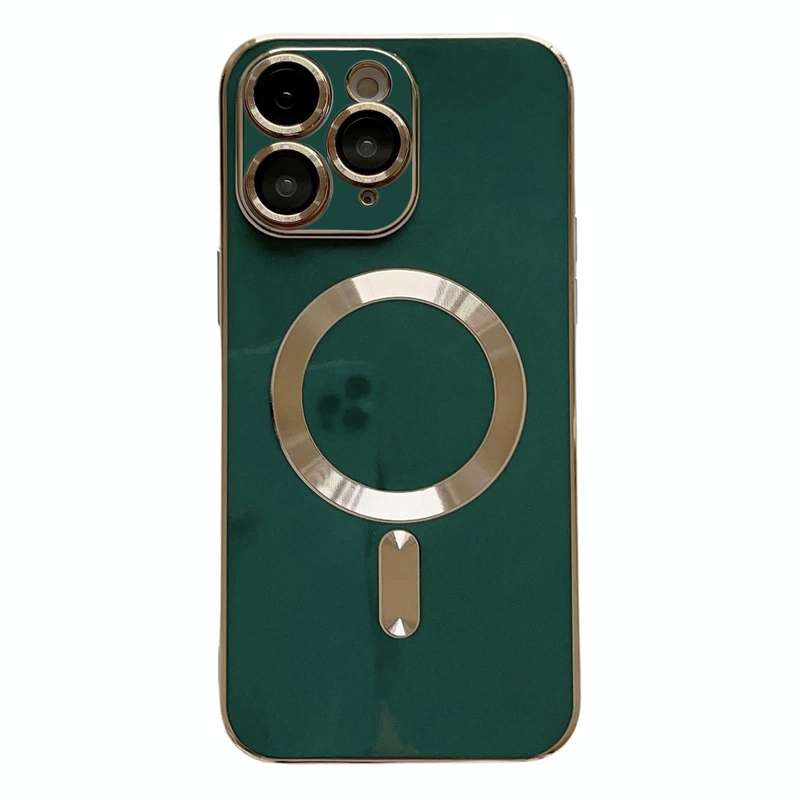 For iPhone 11 Pro Max Magsafe Plating TPU Phone Case with Lens Film(Green)