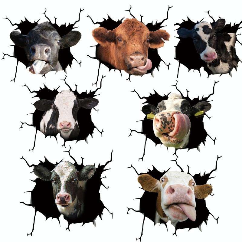 7 PCS Animal Wall Stickers Cattle Head Hoisting Car Window Static Stickers(Cow 01)