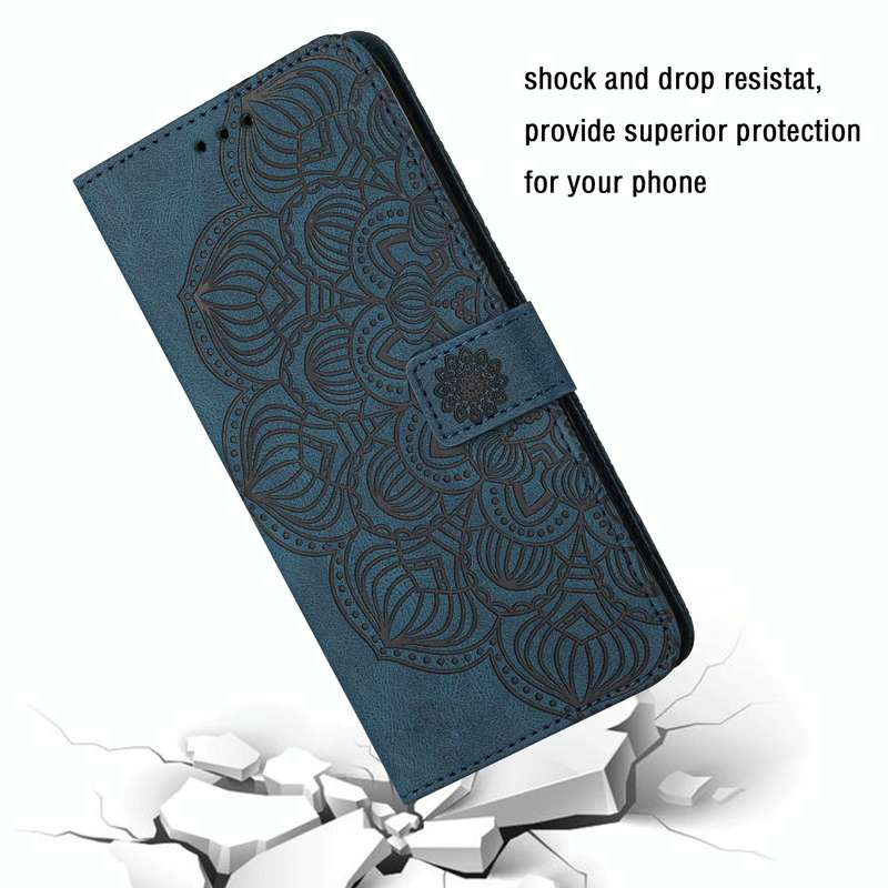 For Samsung Galaxy A70 Mandala Embossed Flip Leather Phone Case(Blue)