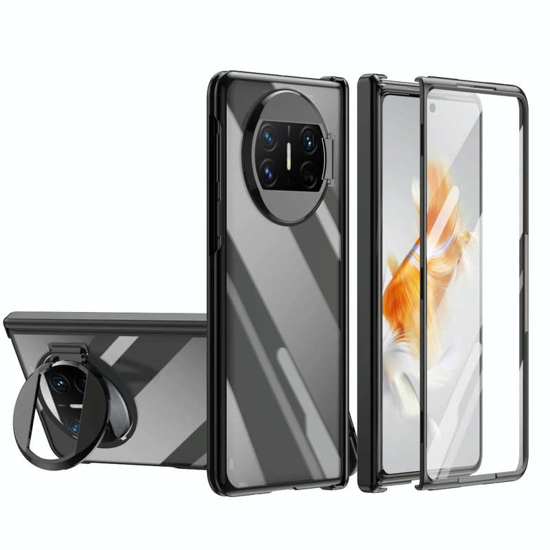 For Huawei Mate X3 Integrated Electroplating PC Folding Phone Case with Hinge(Black)