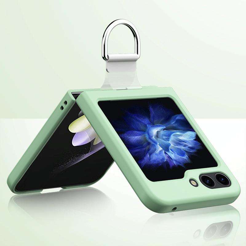 For Samsung Galaxy Z Flip5 Skin Feel Silicone Foldable Phone Case with Ring(Light Green)