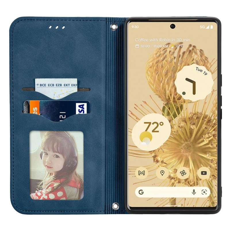 For Google Pixel 6 Pro Retro Skin Feel Business Magnetic Horizontal Flip Leather Case With Holder...