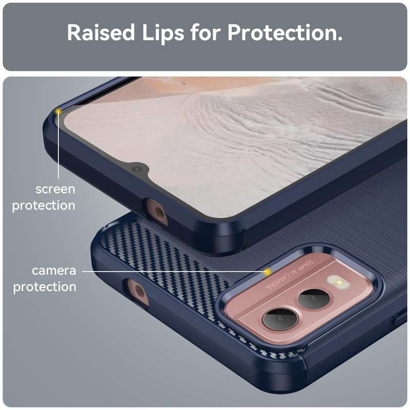 For Nokia C32 Brushed Texture Carbon Fiber TPU Phone Case(Blue)