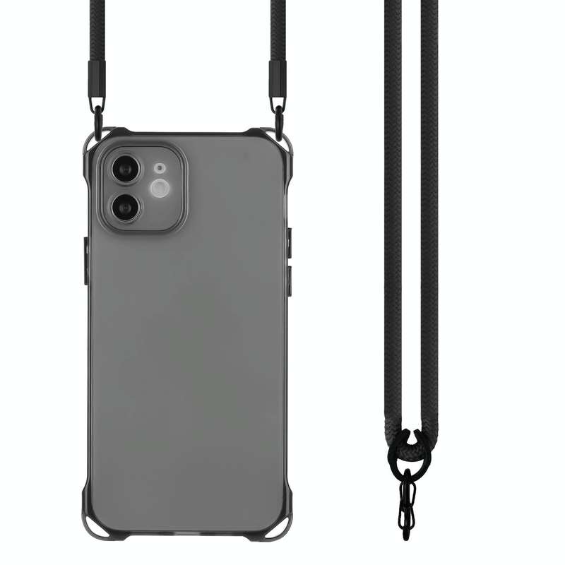 For iPhone 11 Four-corner Shockproof TPU Phone Case with Lanyard(Black)