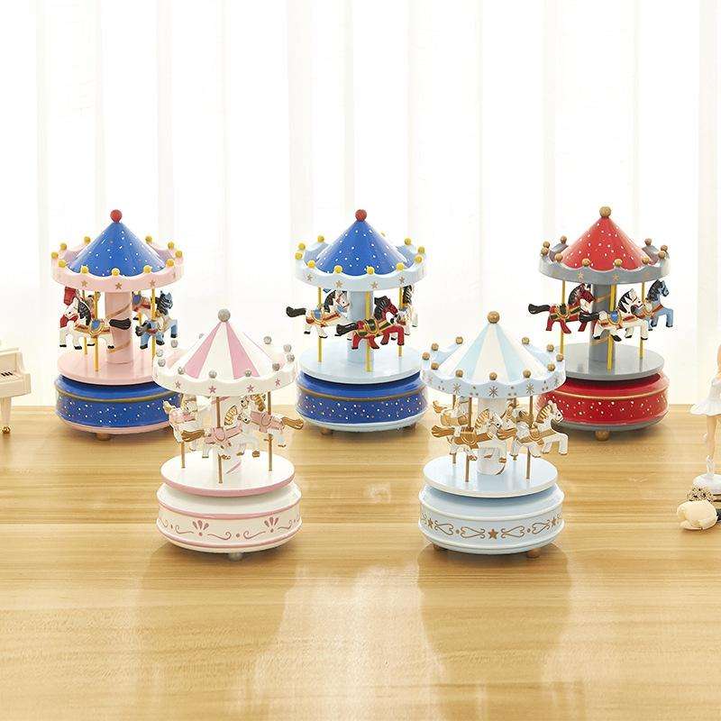 Sky City Carousel Clockwork Music Box Couples Birthday Gift(K0131 Star Blue)