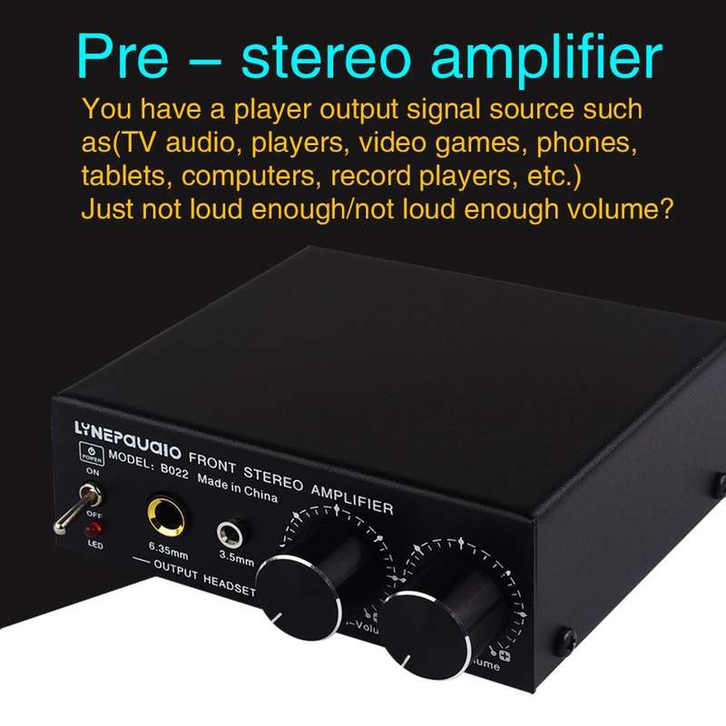 B022 Pre-Stereo Signal Amplifier Volume Booster Headphones Active Speaker Preamp Audio Amplifier