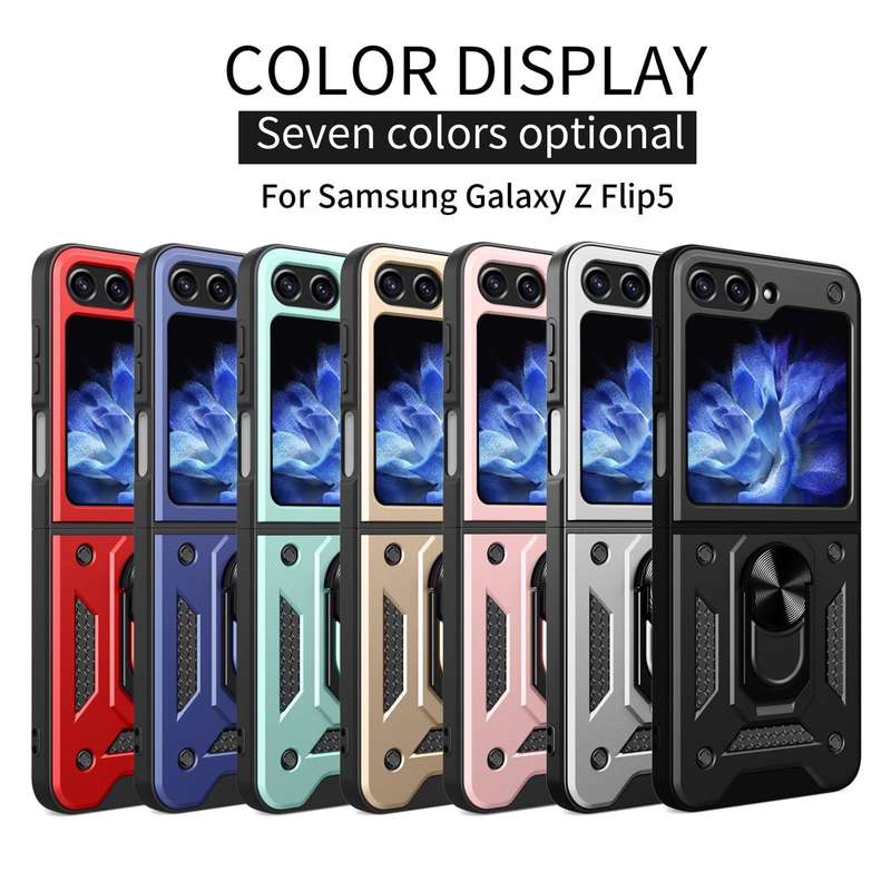 For Samsung Galaxy Z Flip5 Armor Magnetic Bracket TPU+PC Phone Case(Black)