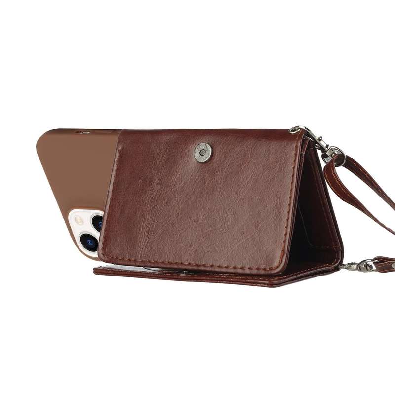 For iPhone 14 Crossbody Lanyard Wallet Card Bag Phone Case(Coffee)