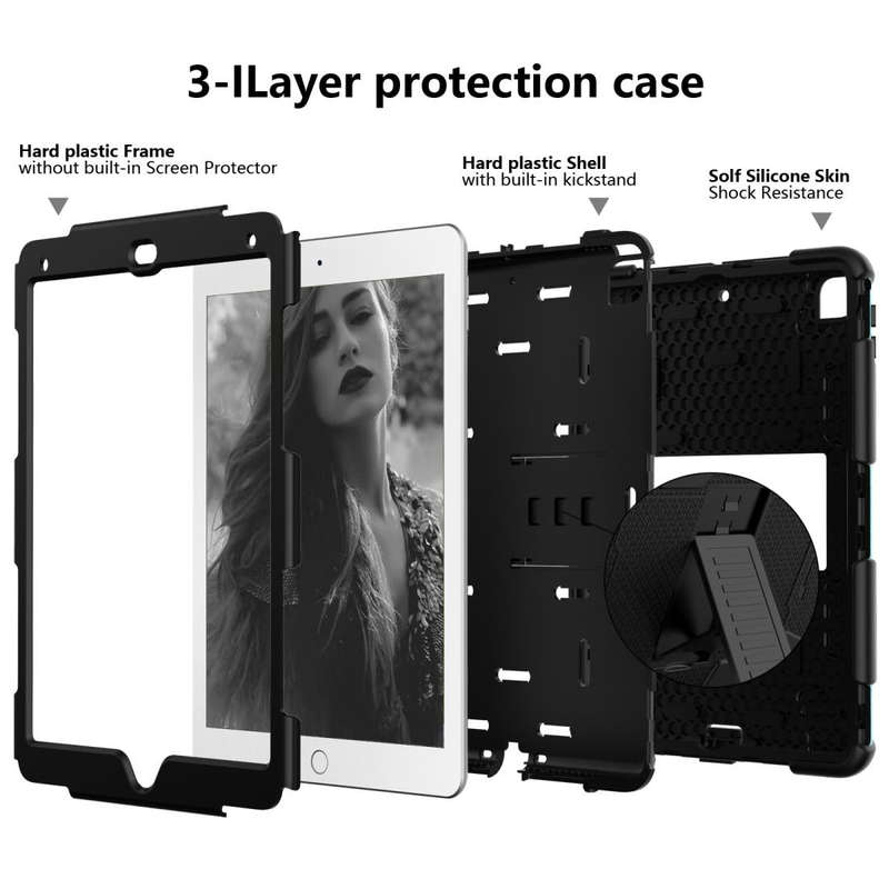 Shockproof Two-color Silicone Protection Shell for iPad 9.7(2018) & 9.7(2017) & Air 2, with Holde...