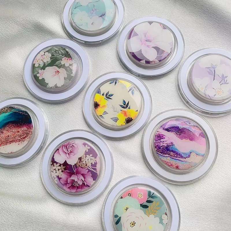 Glue Cartoon Floral Magnetic Airbag MagSafe Phone Telescopic Holder, Without Magnet, Color: 7-Marble