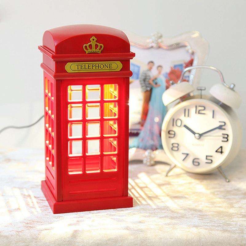 Retro Telephone Booth Shape Warm Light LED Lamp, Rechargeable Touch Control Bedroom Bedside Table...