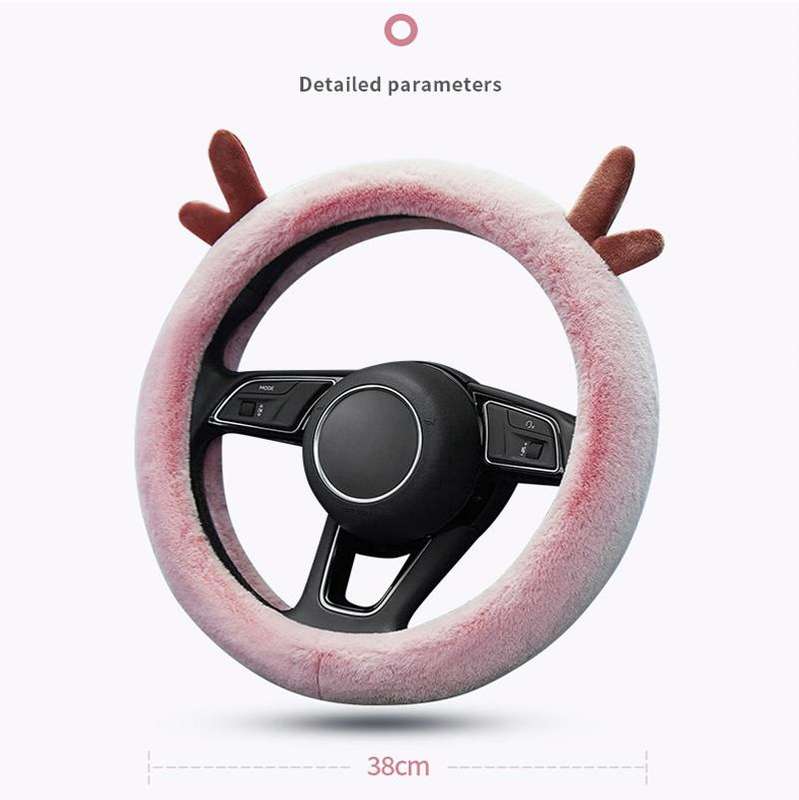 Antler Thick Plush Steering Wheel Cover, Style: O Type (Pink)