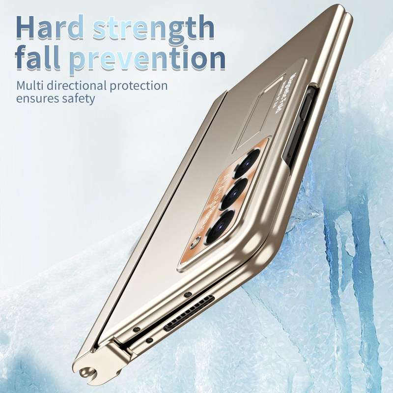 For Samsung Galaxy Z Fold5 Electroplating Corrugated Hinge Folding Phone Case with Pen Slot(Gold)