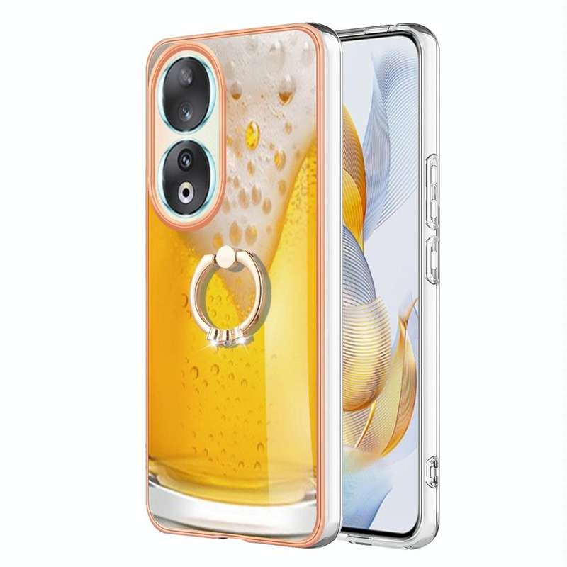 For Honor 90 5G Electroplating Dual-side IMD Phone Case with Ring Holder(Draft Beer)
