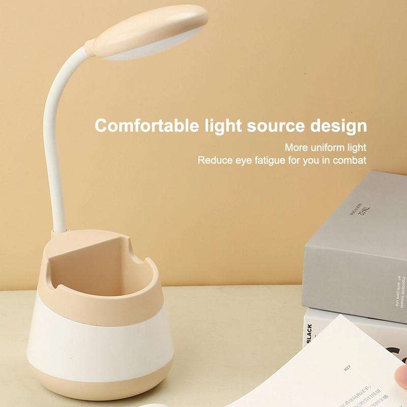 USB Charging LED Desk Light Eye Protection Lamp with Pen Holder and Phone Holder(CS276-3 Black)