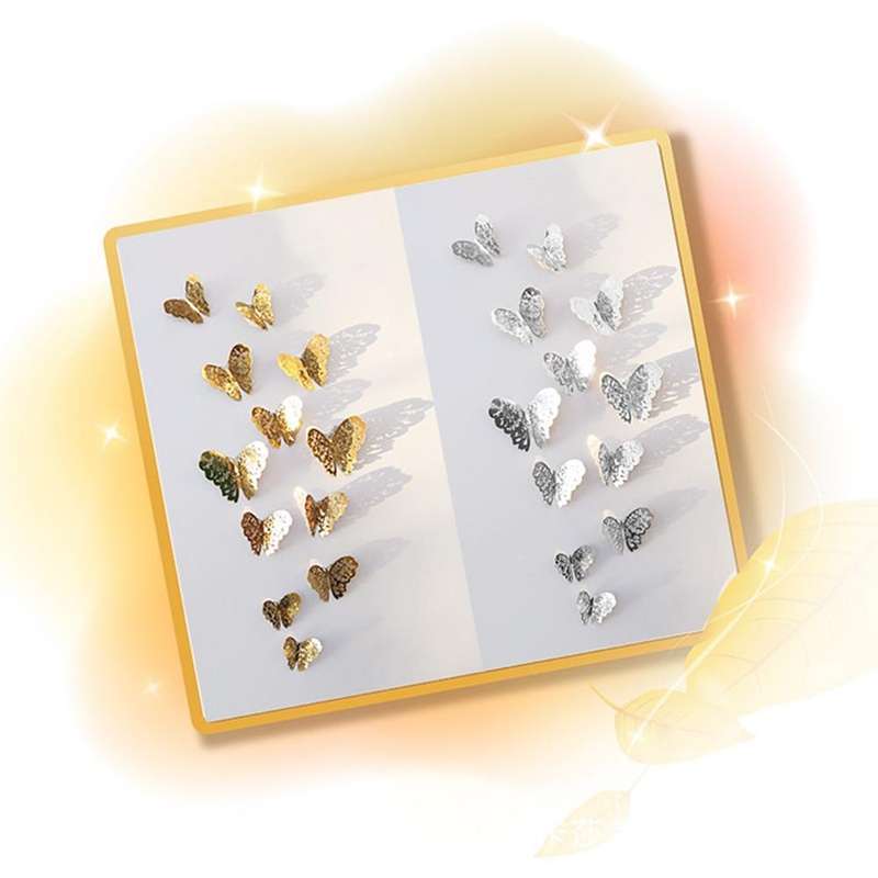 3D Wallpaper Home Decoration Hollow Butterfly Fridge Wall Stickers(Hollow Butterfly C type Silver)