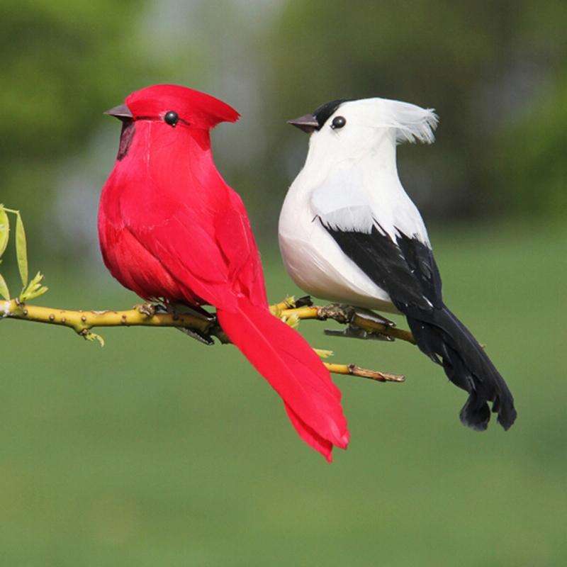 Real Feather Simulation Bird Horticultural Decoration Bird Craft Foam Bird(White)