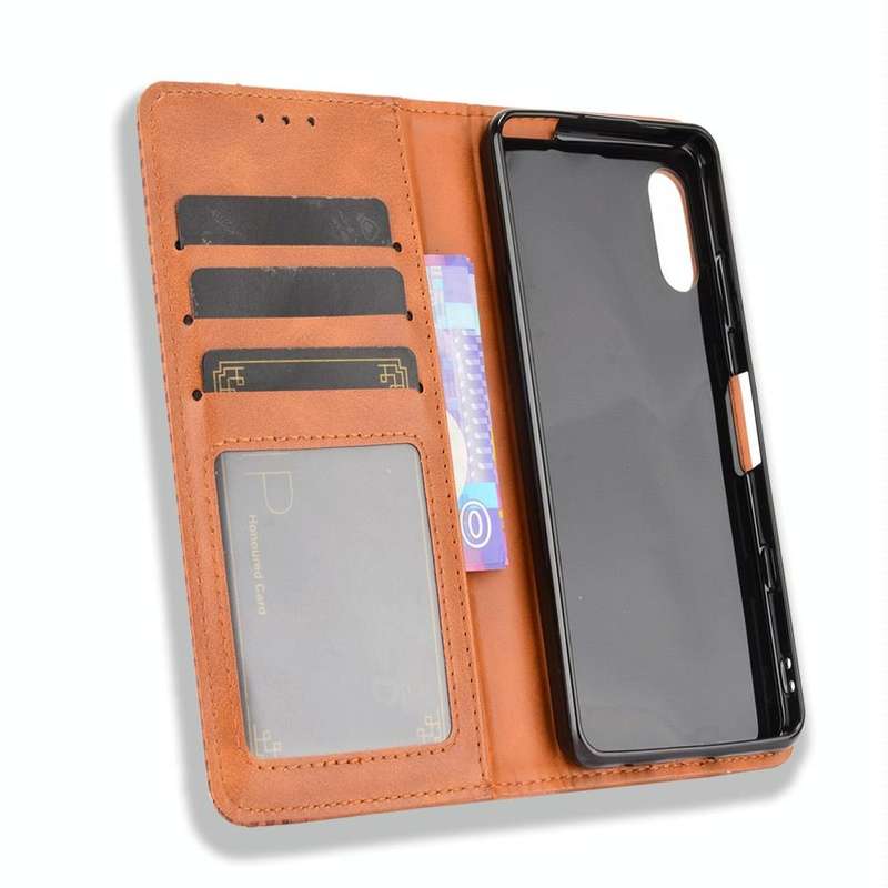 For Sony Xperia Ace II Magnetic Buckle Retro Crazy Horse Texture Horizontal Flip Leather Case wit...