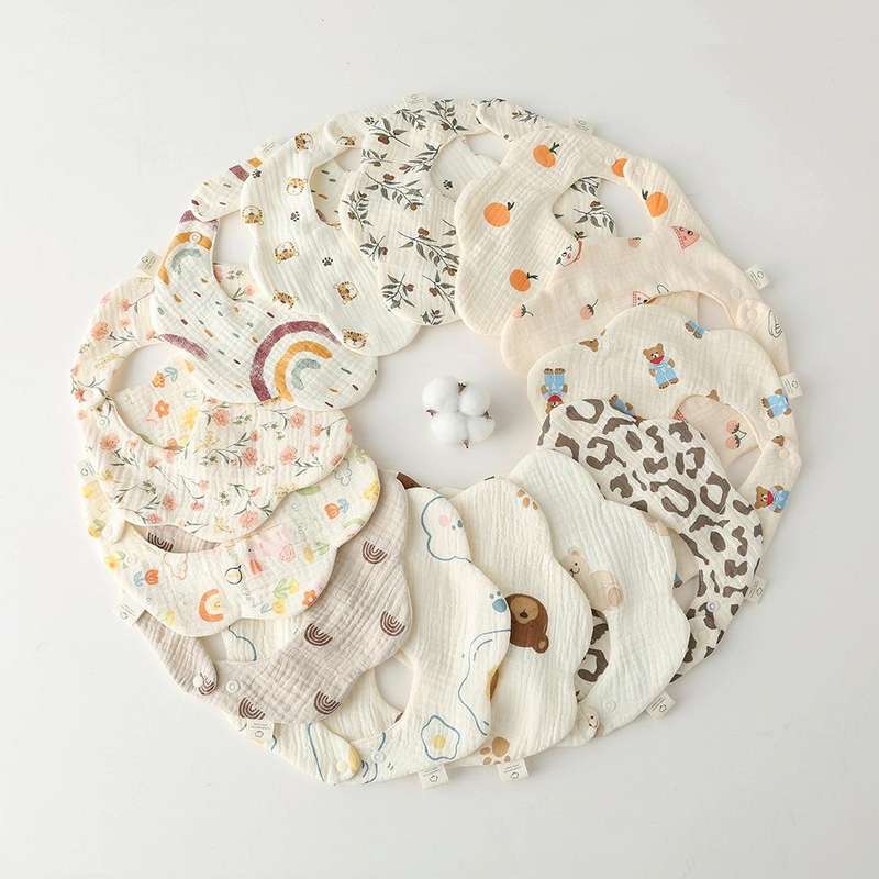 Pure Cotton 6-layer Seersucker Bib Baby Saliva Napkin Newborn Toddler Soft Burp Cloth, Style: Yel...