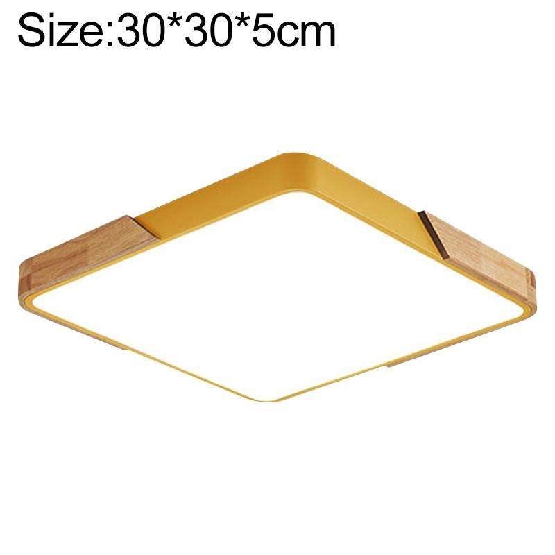 Wood Macaron LED Square Ceiling Lamp, White Light, Size:30cm(Yellow)