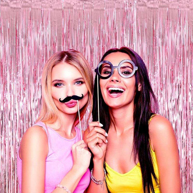 2 PCS Laser Rain Curtain Birthday Party Background Wall Decoration, Color: 1M Rose Gold
