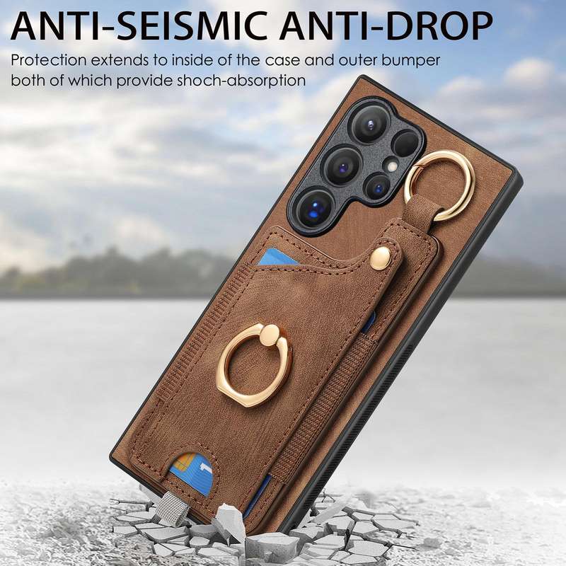 For Samsung Galaxy A53 5G Retro Skin-feel Ring Card Bag Phone Case with Hang Loop(Brown)