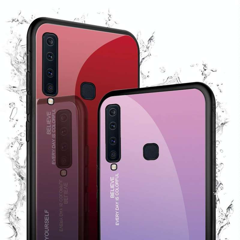 For Galaxy A9 (2018) Gradient Color Glass Case(Yellow)